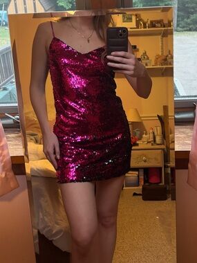 DKNY Magenta Sequin Slip Dress